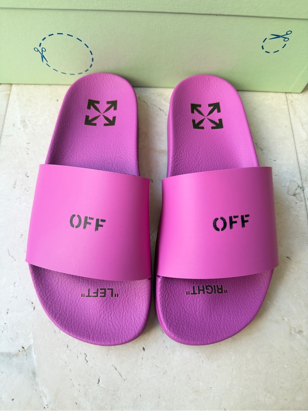 Off-White Pink Magenta Logo Rubber Pool Slides Sandals Flip Flops 38